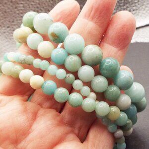 FOUR BABY BLUE AMAZONITE POLISHED STONES  GRADUATED STRETCH BRACELETS 14